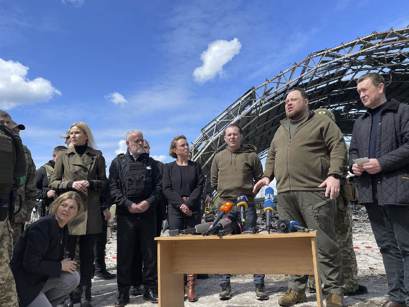 President of the National Council, Irène Kälin during her visit to Hostomel