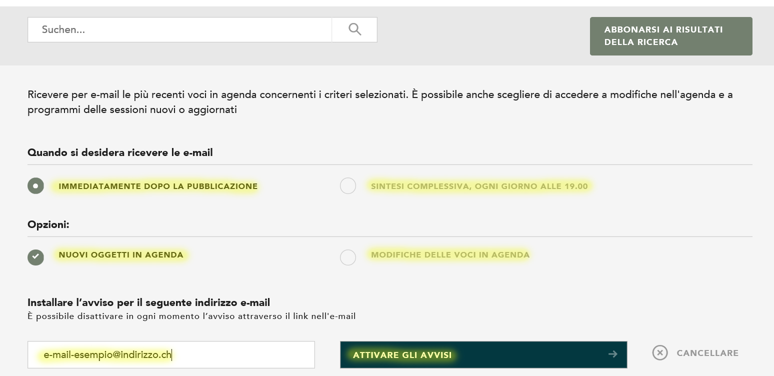 Avvisi relativi all’agenda 3