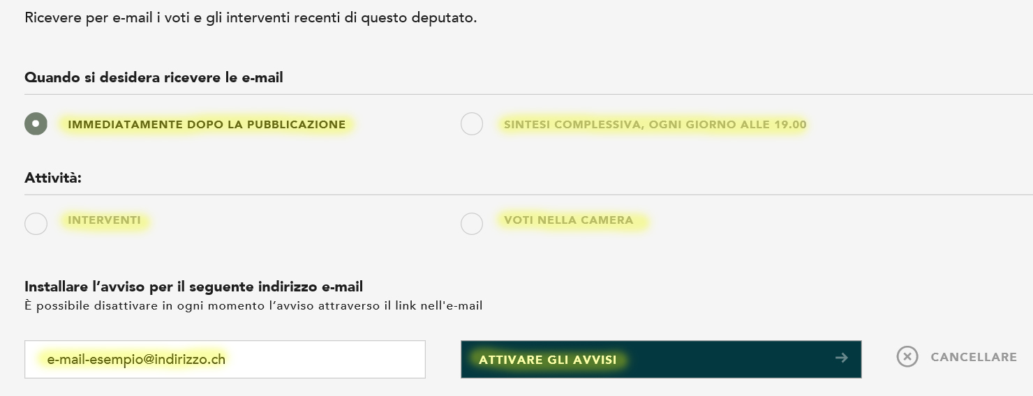 Avvisi relativi a un deputato determinato 4