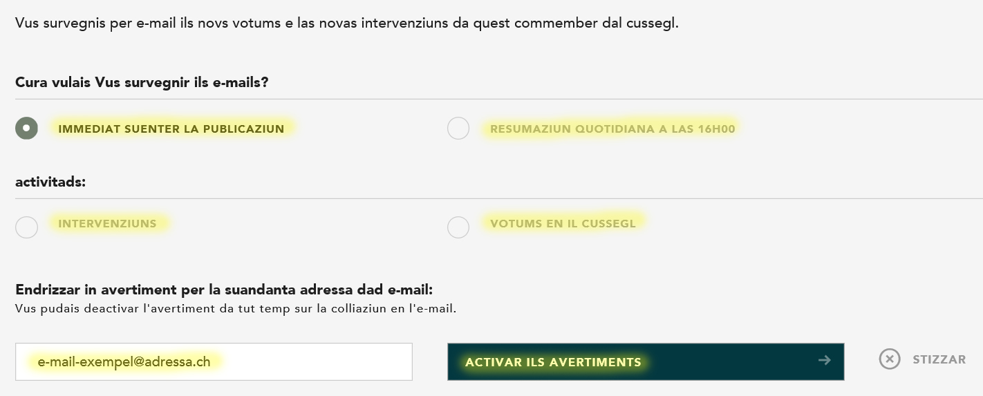 Activar ils avis davart ina commembra u in commember dals cussegls 4