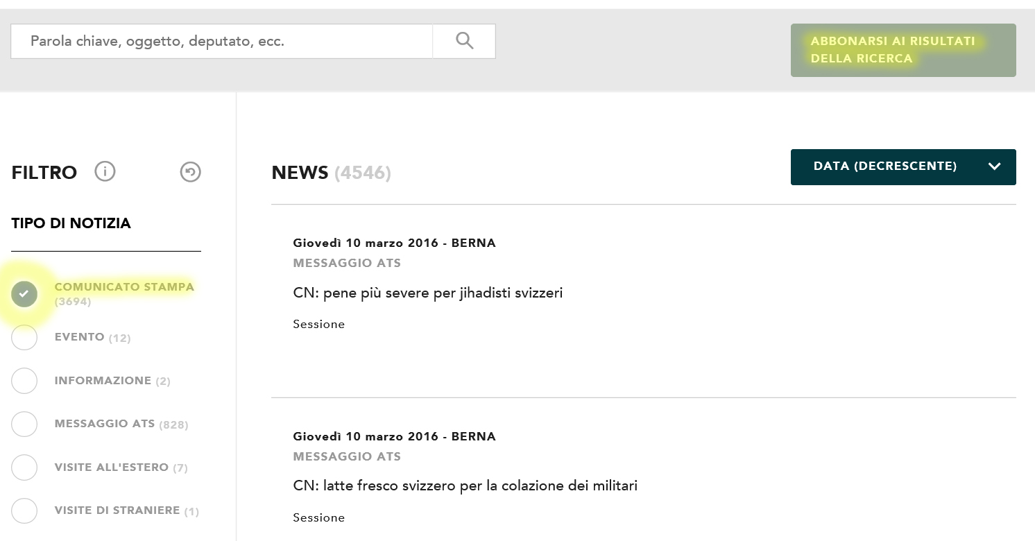 Avvisi relativi ai comunicati stampa 2