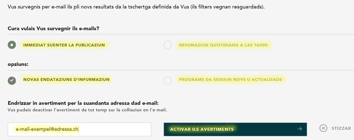 Activar ils avis davart las communicaziuns a las medias 3