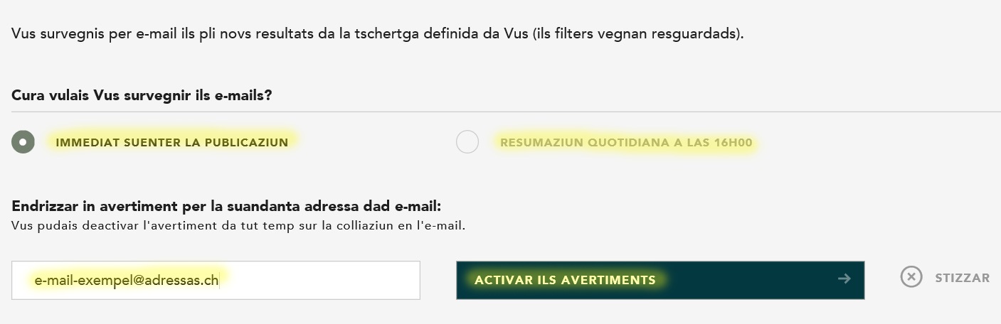 Activar ils avis davart ils resultats da tschertga 3