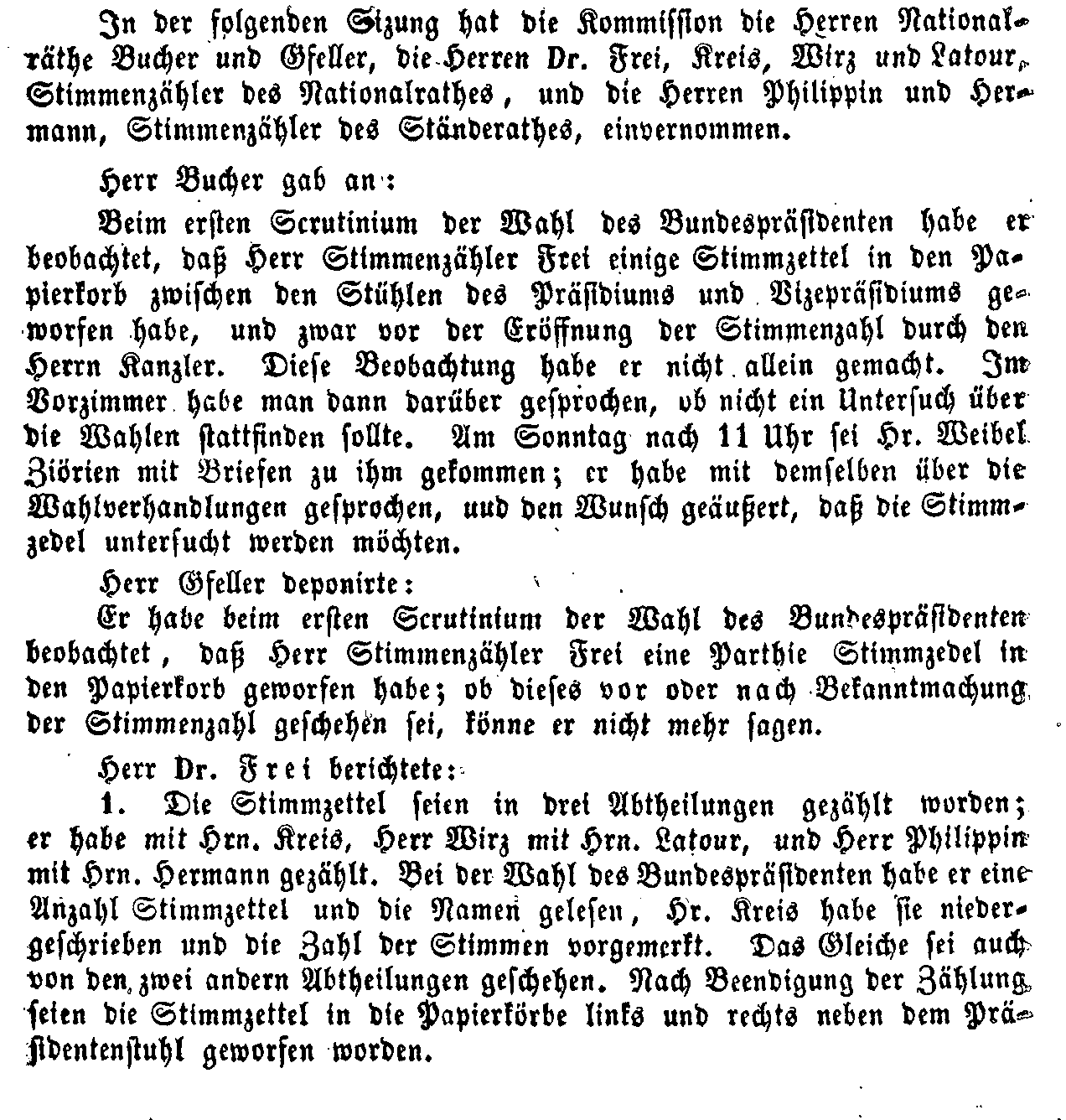 Ausschnitt «Aus den Verhandlungen der schweizerischen Bundesversammlung» von 1858