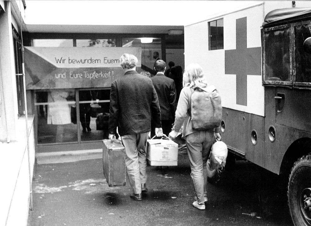 Flüchtlinge finden eine vorübergehende Bleibe in einem Empfangszentrum des Roten Kreuzes in Buchs, St Gallen