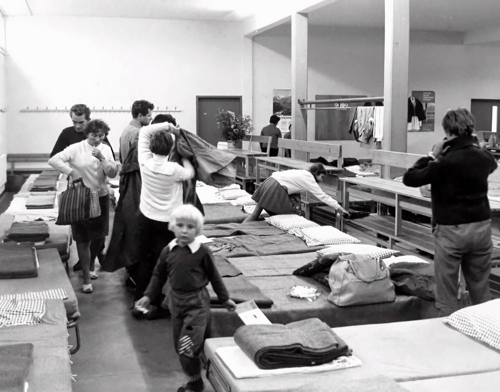 Flüchtlinge finden eine vorübergehende Bleibe in einem Empfangszentrum des Roten Kreuzes in Buchs, St Gallen