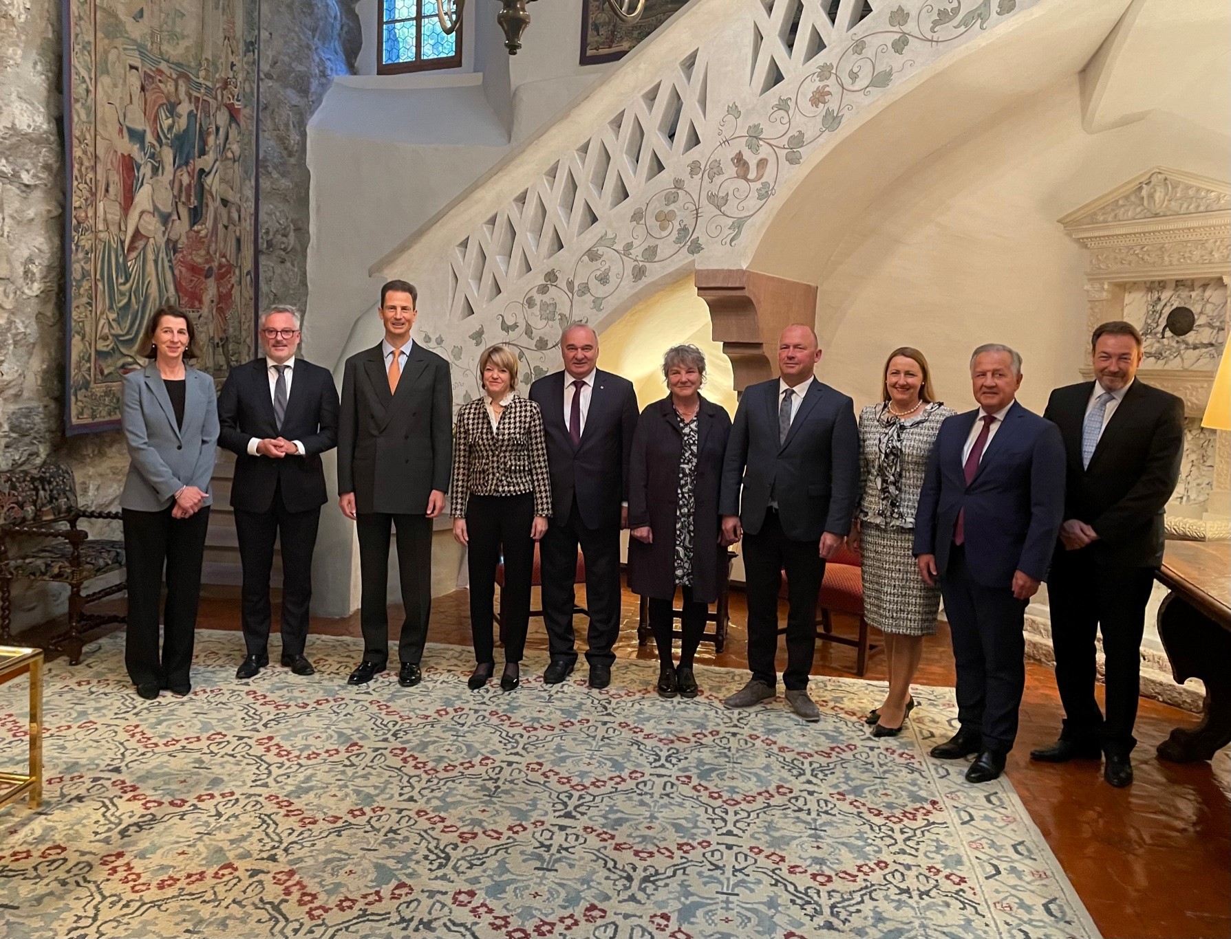 The delegation on a courtesy visit to HSH Hereditary Prince Alois of Liechtenstein at Vaduz Castle (third from left)