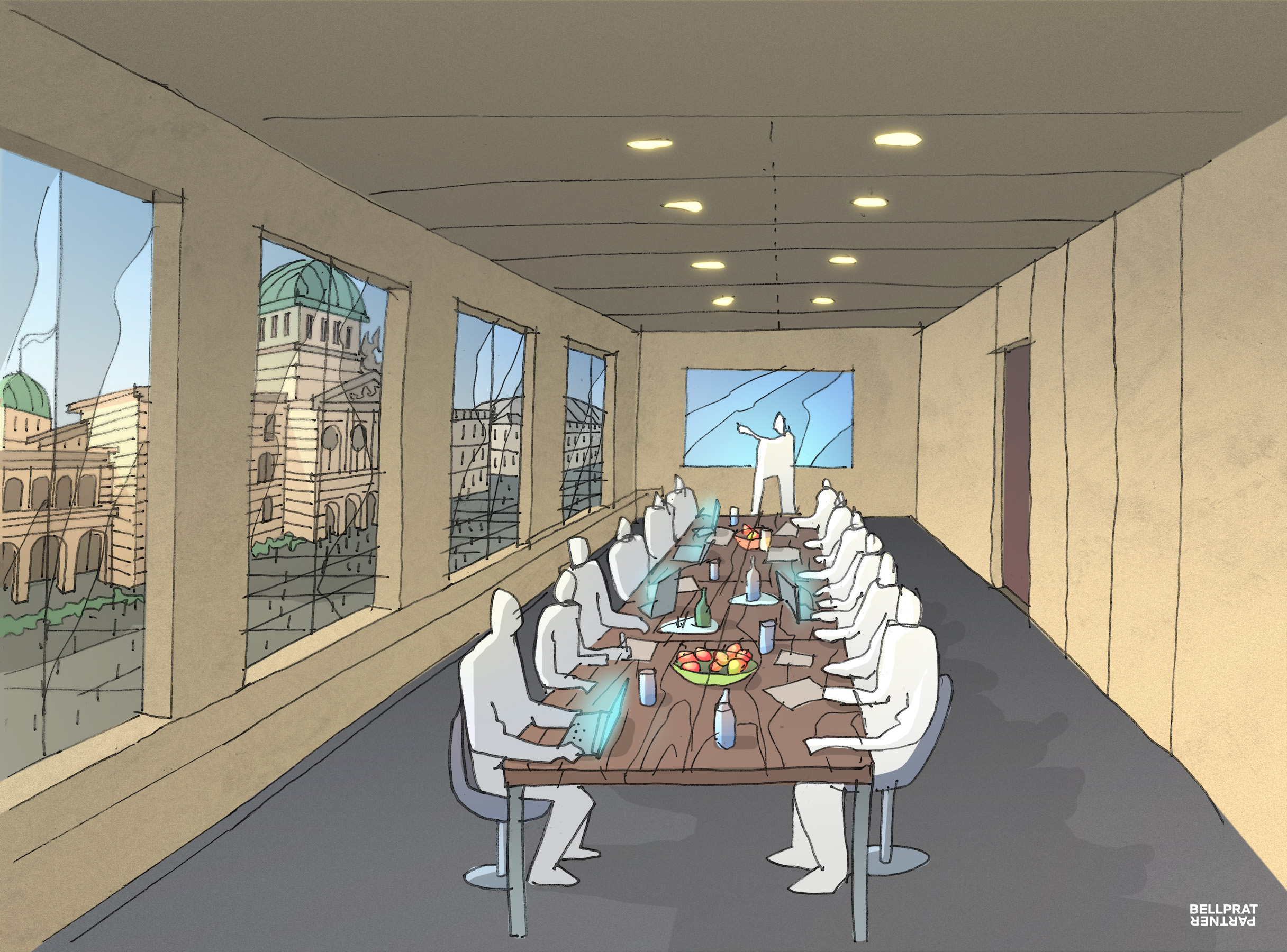 Veranstaltungsraum mit Blick auf das Parlamentsgebäude, Visualisierung © Bellprat Partner AG