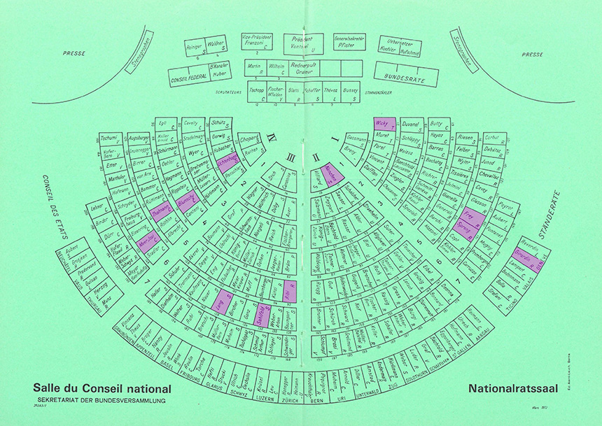 Plan des sièges de l’Assemblée fédérale en 1972