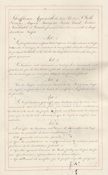 Artikel 2 bis 6 der Bundesverfassung von 1848