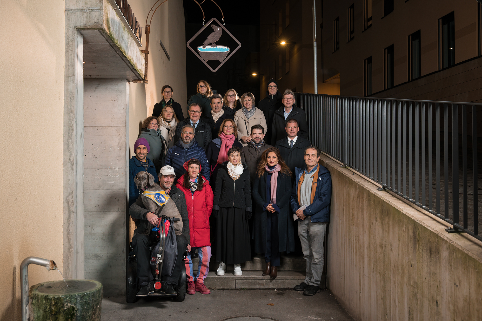 Visite du projet d’utilité publique « Bagno Popolare » dans le cadre de la séance de préparation de la DCE à Baden (AG). La délé
