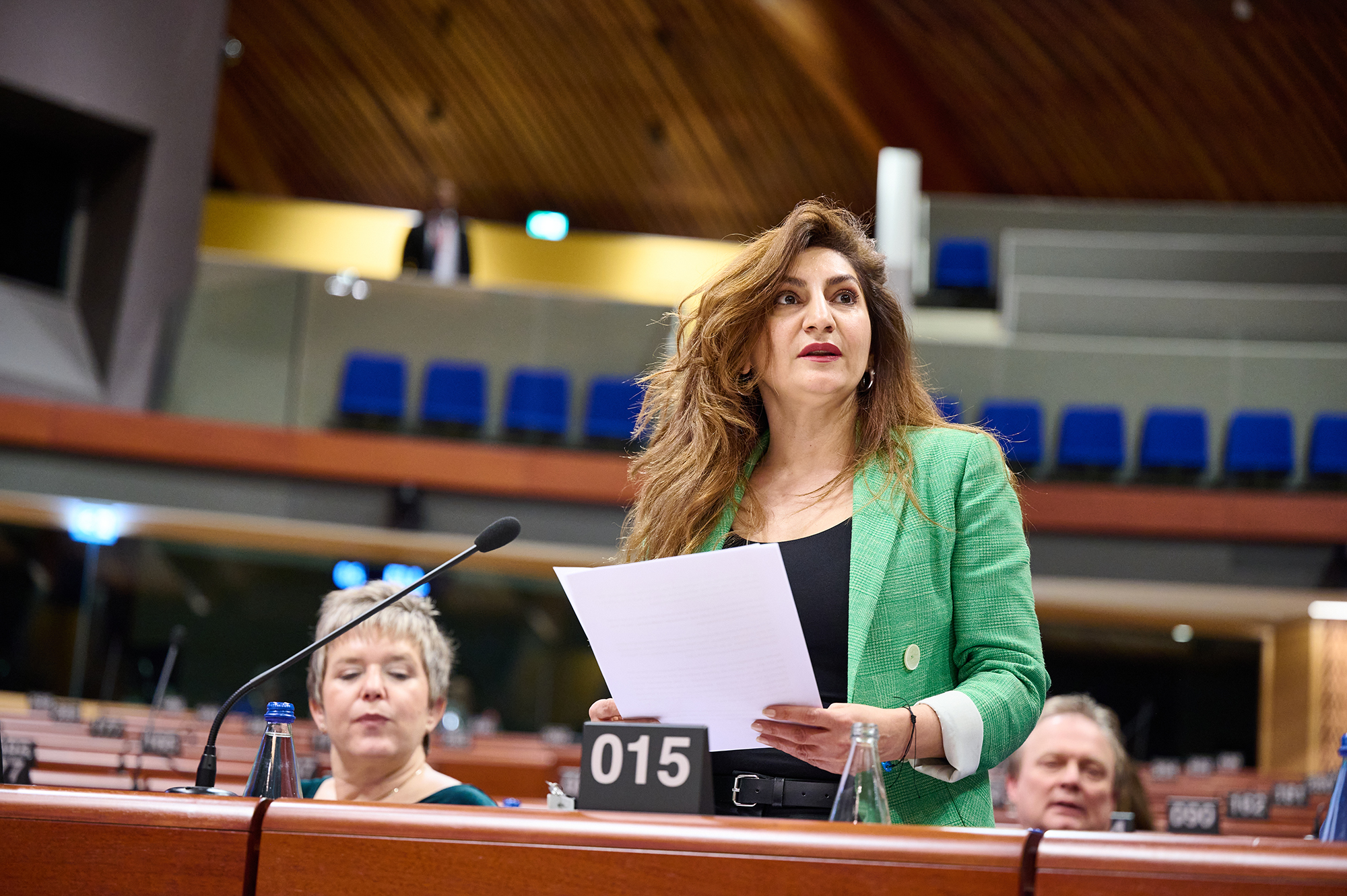 Sibel Arslan, conseillère aux Etats, lors de la présentation du rapport de suivi sur la Macédoine du Nord ©Conseil de l’Europe